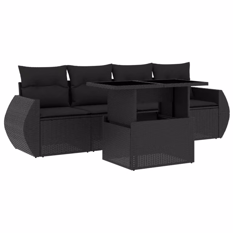 Set Divani da Giardino 5 pz con Cuscini in Polyrattan Nero