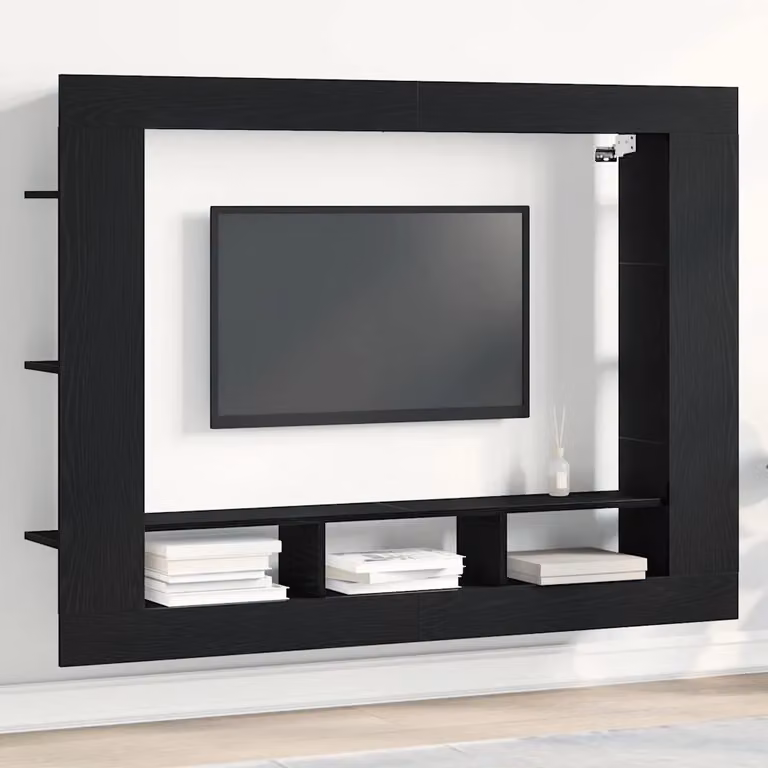 Mobile TV vidaXL moderno in legno ingegnerizzato nero e rovere L/P/H: 152 x 22 x 113 cm