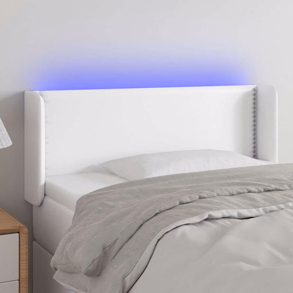 Testiera per letto vidaXL in similpelle bianca con illuminazione LED e porta di ricarica USB, L 103 cm, P 16 cm, H 78-88 cm