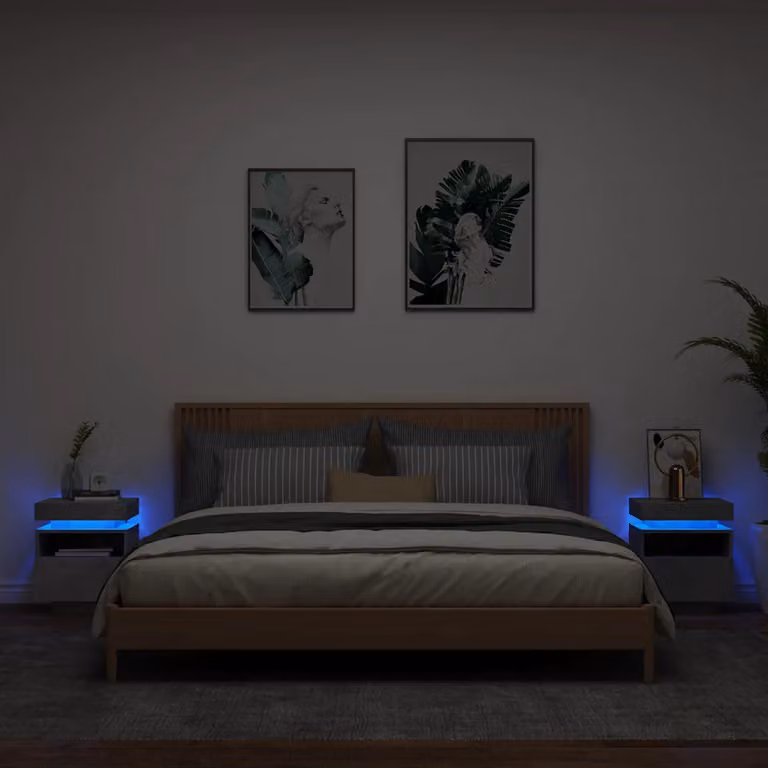 Set di 2 comodini vidaXL con luci LED integrate in grigio cemento, L 40 cm x P 39 cm x H 48,5 cm