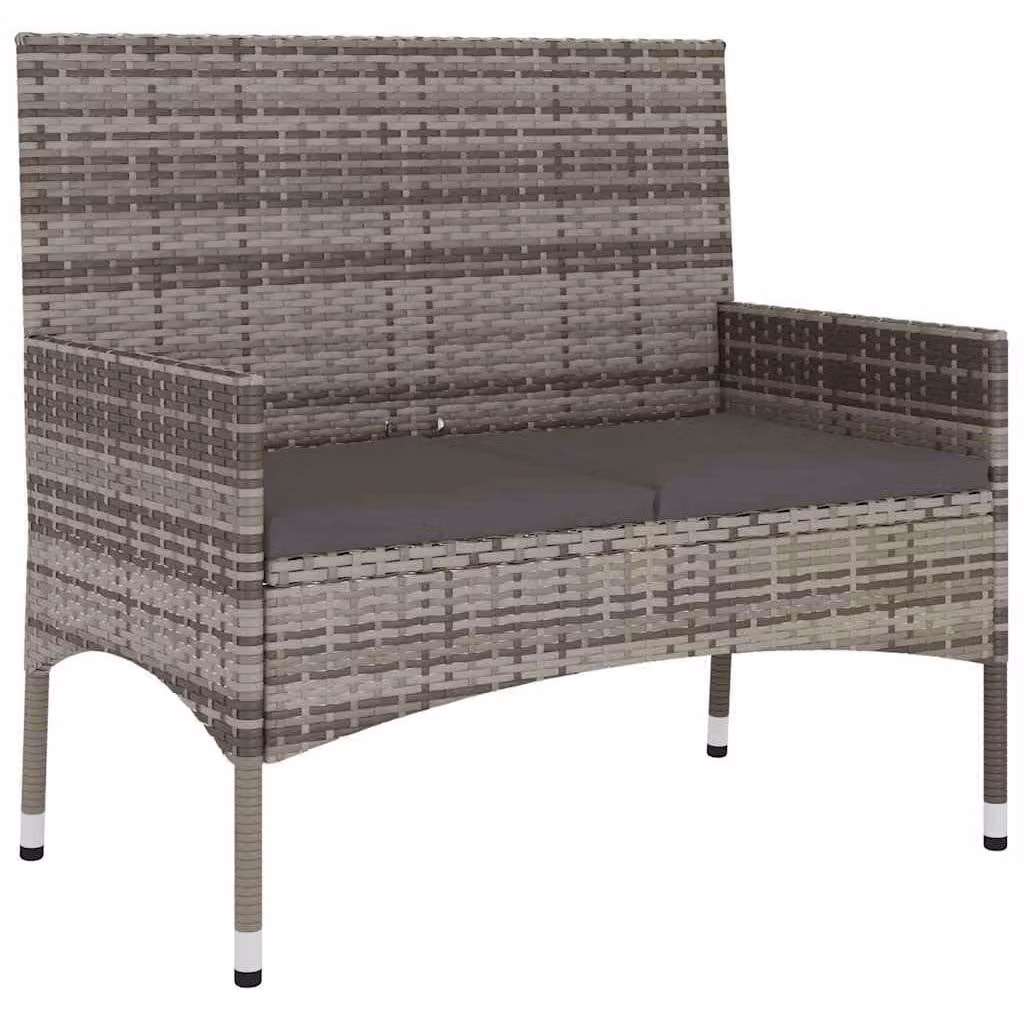 Panca da giardino 2 posti con cuscino, rattan grigio