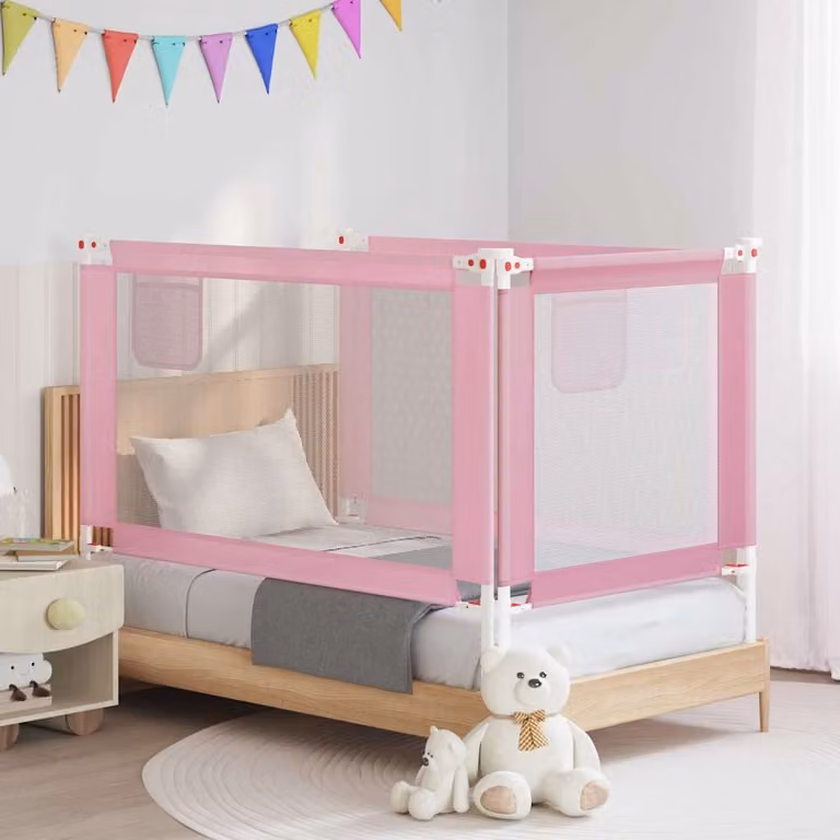 Sponda Letto di Sicurezza per Bambini vidaXL in Tessuto e Metallo Rosa L: 140 cm, H: 25 cm