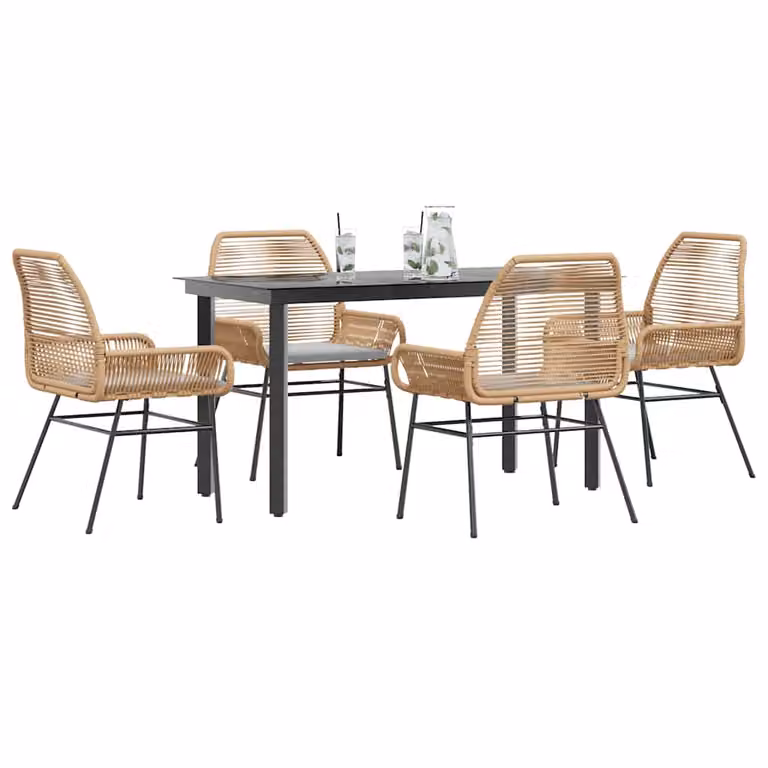 Set da Pranzo da Giardino vidaXL in Polyrattan con Tavolo in Vetro e 5 Sedute con Cuscini