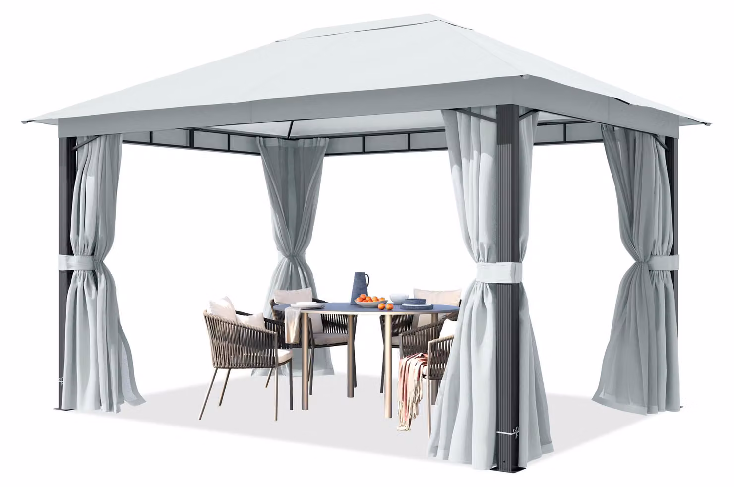 TOOLPORT Gazebo giardino 3x4m, pali in alluminio, telo tetto ca. 220g/m² grigio - con pannelli laterali e zanzariere