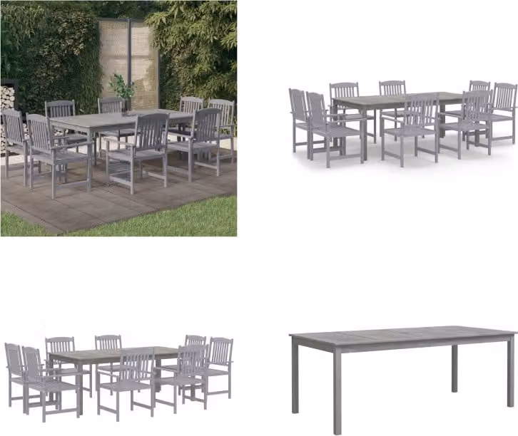 vidaXL Set da pranzo da giardino 9 pezzi in legno massiccio di acacia grigio - Set da pranzo da giardino - Set da pranzo in legno - Set da pranzo in legno massiccio