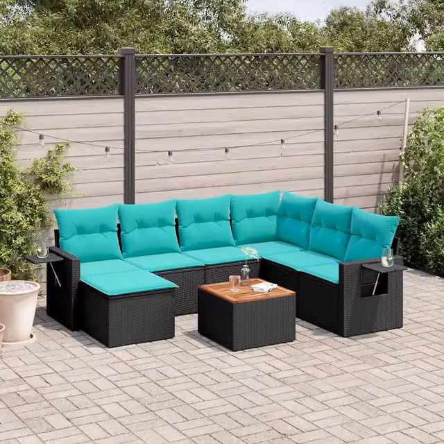 Set Divani da Giardino 8 pz con Cuscini Nero in Polyrattan 3224678