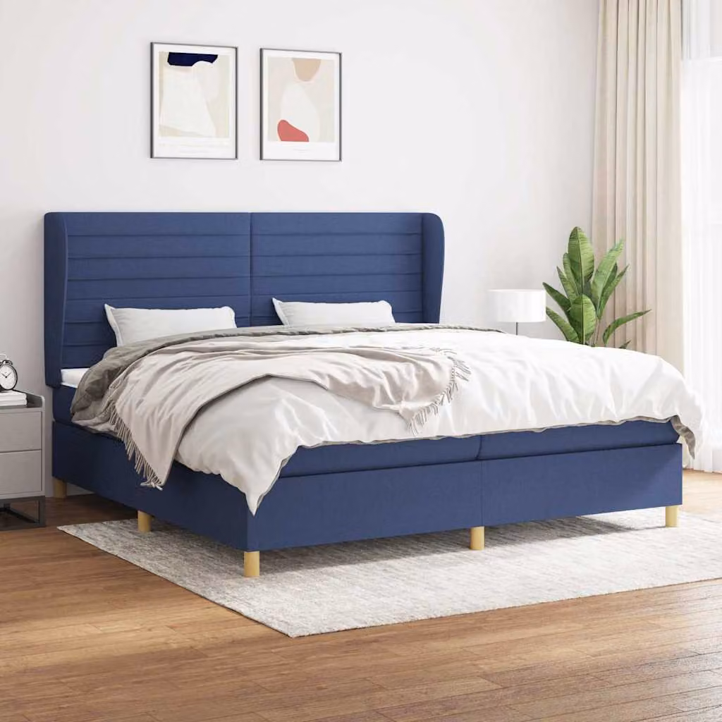 vidaXL Giroletto a Molle con Materasso Blu e Bianco in Tessuto L/P/H: 200 x 200 x 128 cm – 1