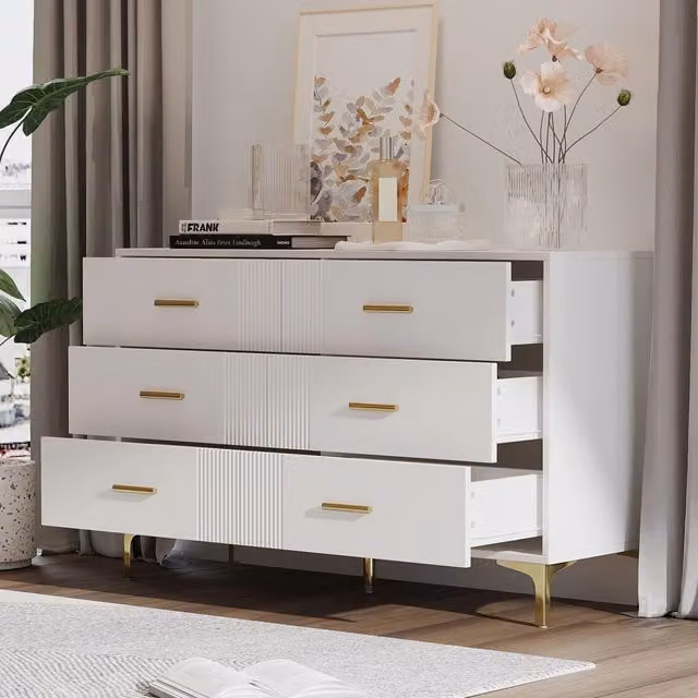 Comò REDOM moderno in MDF e metallo bianco opaco L: 120 cm, P: 40 cm, H: 76 cm
