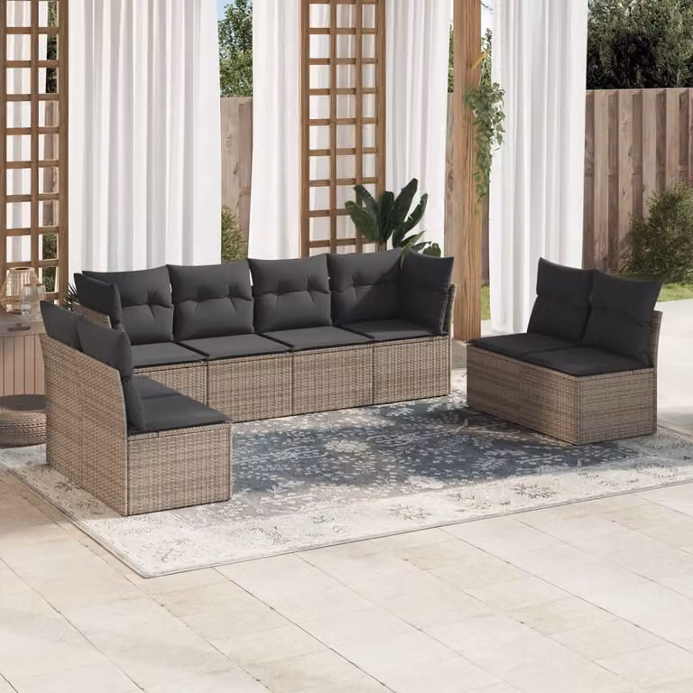 vidaXL Set Divano da Giardino a L 8 pz in Polyrattan Grigio con Cuscini