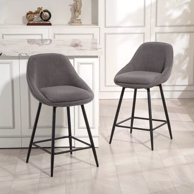 Set di 2 sgabelli da bar girevoli WISHDOR in tessuto grigio con struttura in metallo, Altezza: 65 cm