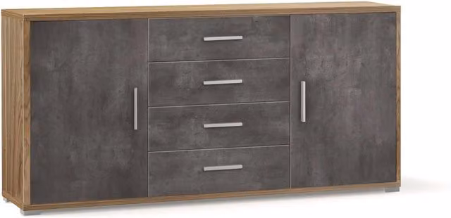 Madia 2 Ante 4 Cassetti 174x84x41 cm Noce Stelvio/Ossido Nero