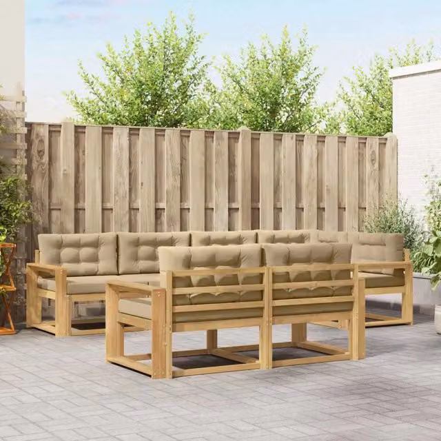 Set di divani da esterno a L vidaXL in legno di acacia con cuscini Bianco e Beige