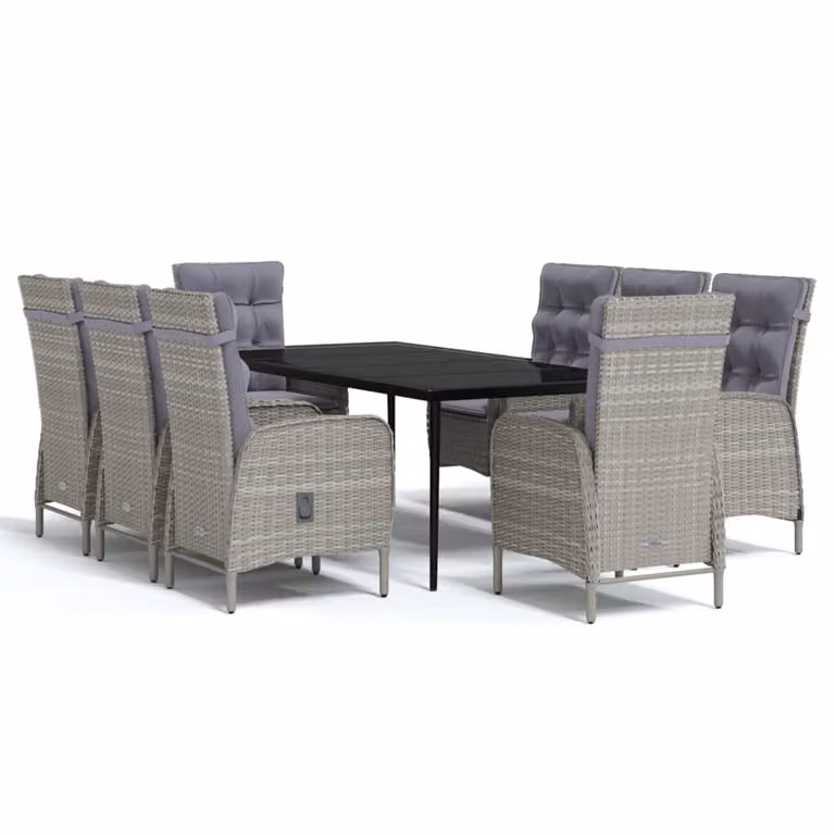 Set da Pranzo da Giardino 9 pz con Cuscini Nero e Grigio