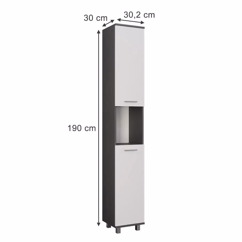 Mobile alto Vicco Ilias Antracite e Bianco con 2 ante, L/P/H: 30.2 x 27.8 x 190 cm – 2