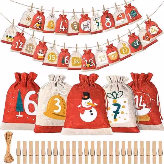 Calendario dell'Avvento fai da te con 24 tasche e 10 m di corda per personalizzarlo