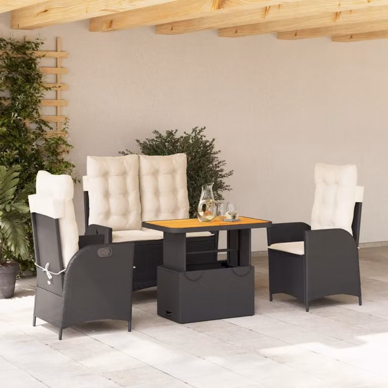 Maison Exclusive - Set da Pranzo da Giardino 4 pz con Cuscini Nero in Polyrattan