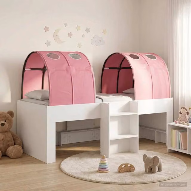 Letto con Tunnel 3 pz Bianco e Rosa Legno ingegnerizzato 3423572