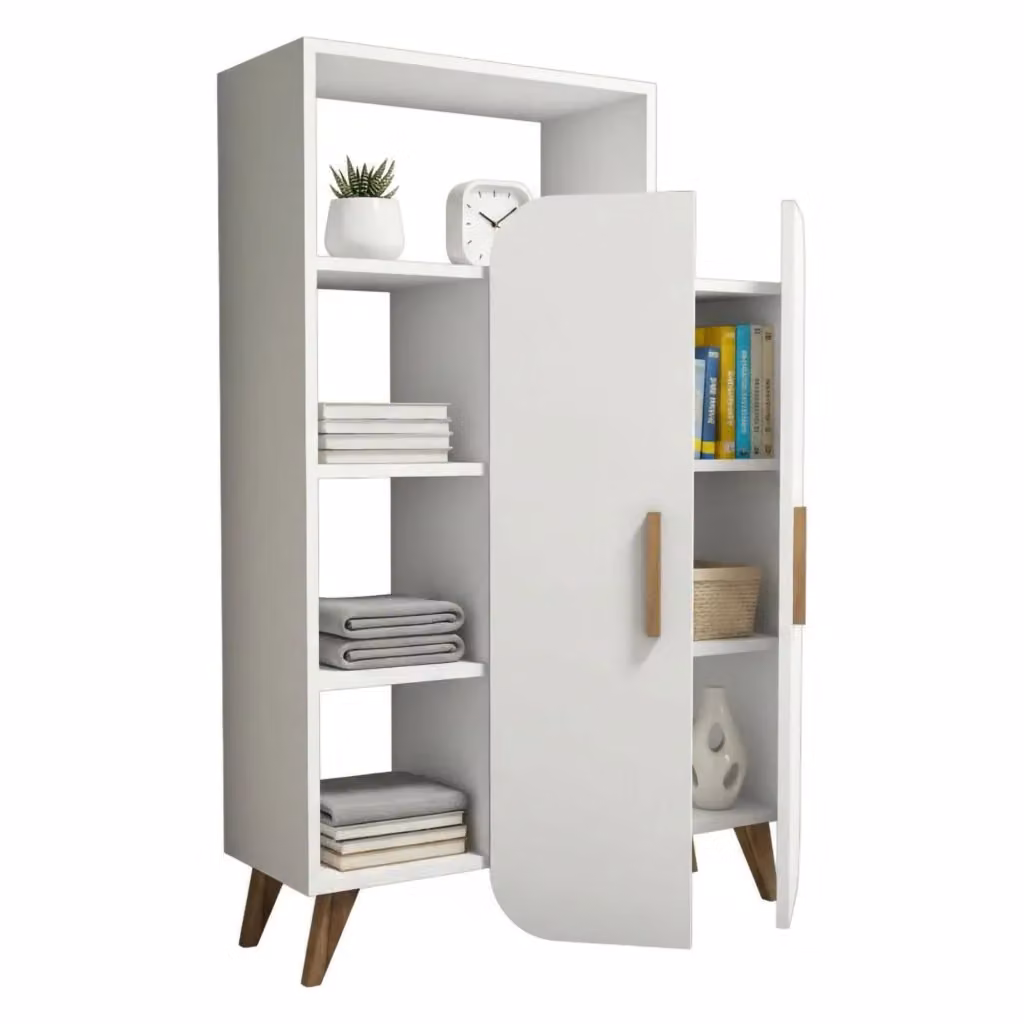 Credenza Tormalina DMORA, Buffet e Madia da Soggiorno o Cucina, Bianco, L: 90 cm, P: 32 cm, H: 132 cm – 2