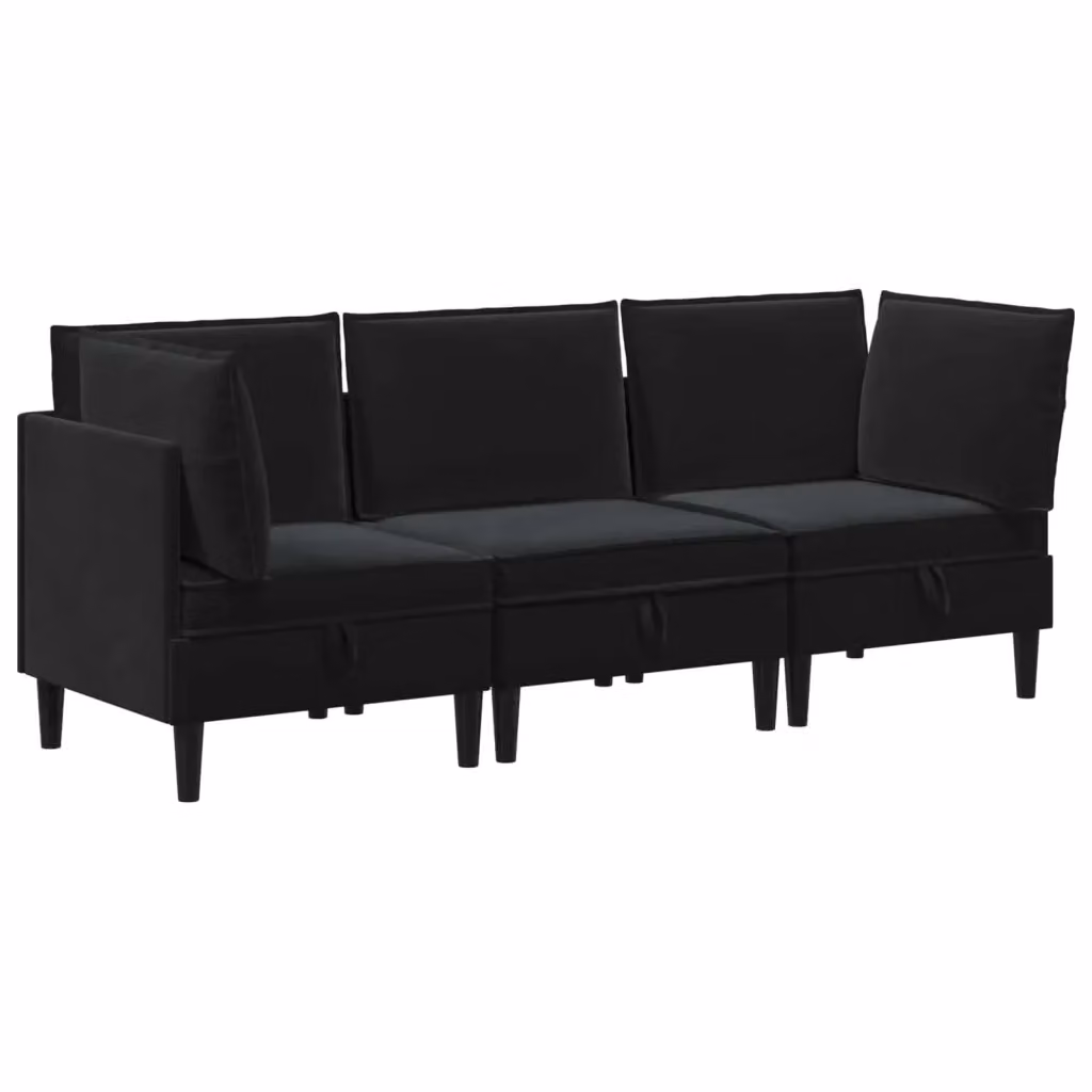 Set di mobili per il soggiorno vidaXL in velluto nero composto da divano angolare a L e divano a 2 posti con cuscini coordinati – 2