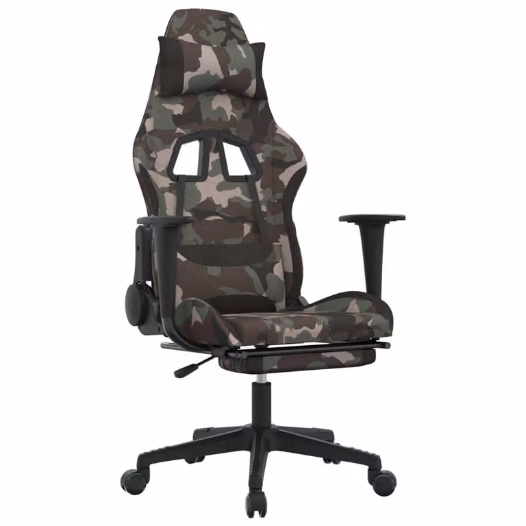 Sedia da Gaming Massaggi Poggiapiedi Nero e Mimetico in Tessuto