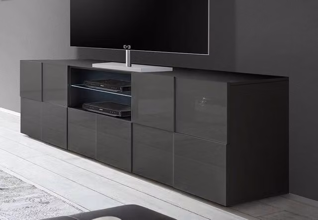 Mobile TV TFT Chequers con 2 Porte e 2 Nicchie in Melamina Antracite L: 181 cm, P: 42 cm, H: 57 cm