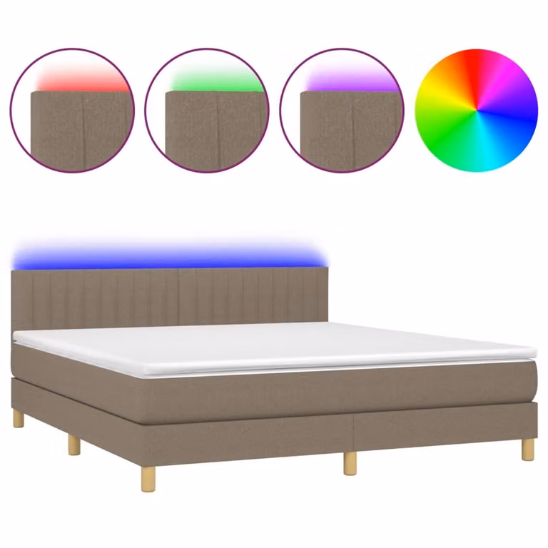 Letto a Molle con Materasso e LED Tortora 180x200 cm in Tessuto