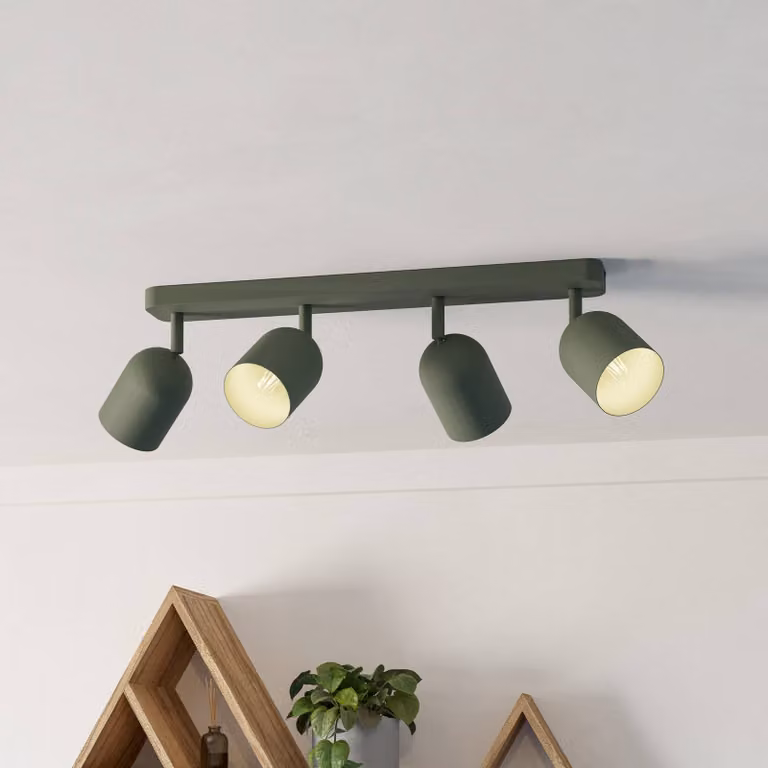 EGLO Faretto da soffitto Tilston, verde scuro, lunghezza 58 cm, a 4 luci in acciaio dimmerabile, Verde, Soggiorno / Sala da pranzo, Metallo, Downlight