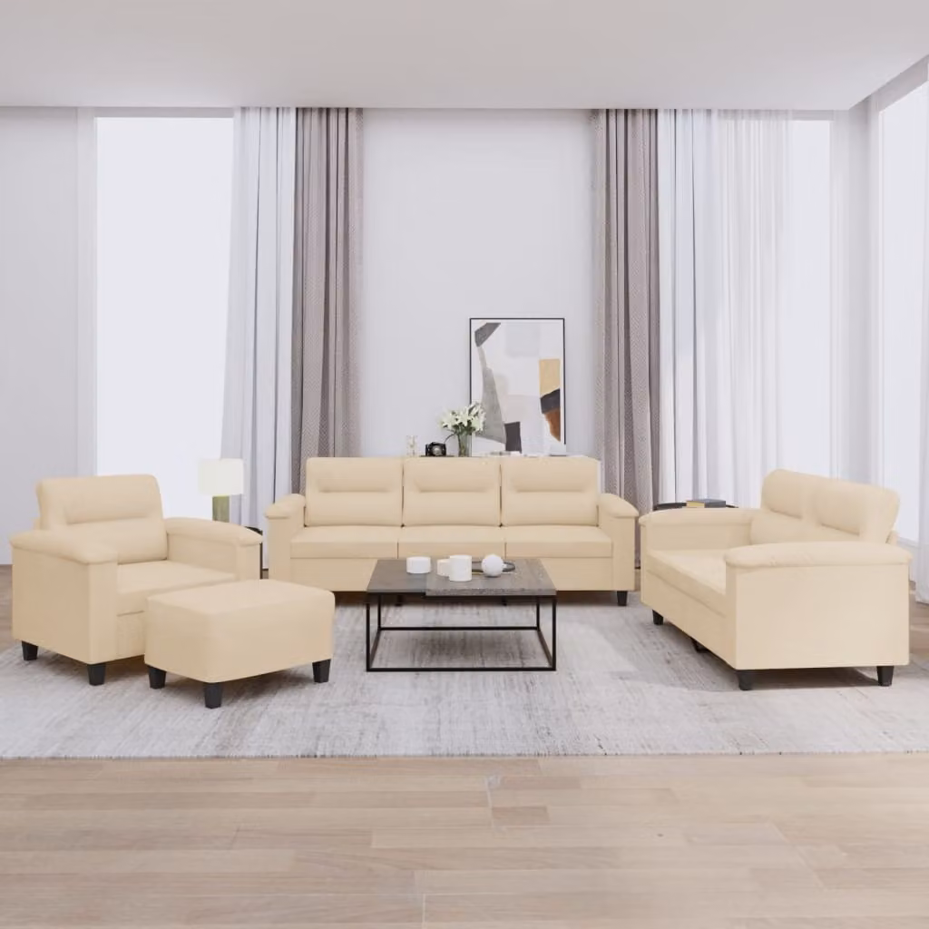 Maison Exclusive - Set divano 4 pezzi con cuscini in microfibra color crema