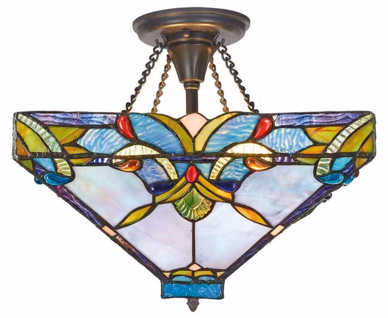 Lampada a sospensione Casa Padrino in stile barocco, collezione Tiffany, colorata, diametro 36 cm, altezza 40 cm - Lampada in vetro realizzata a mano