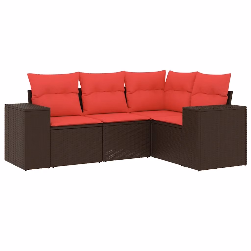 Set Divani da Giardino Moderno a Forma di L in Polyrattan Marrone con Cuscini e Struttura in Acciaio con Rivestimento Resistente ai Raggi UV – 2