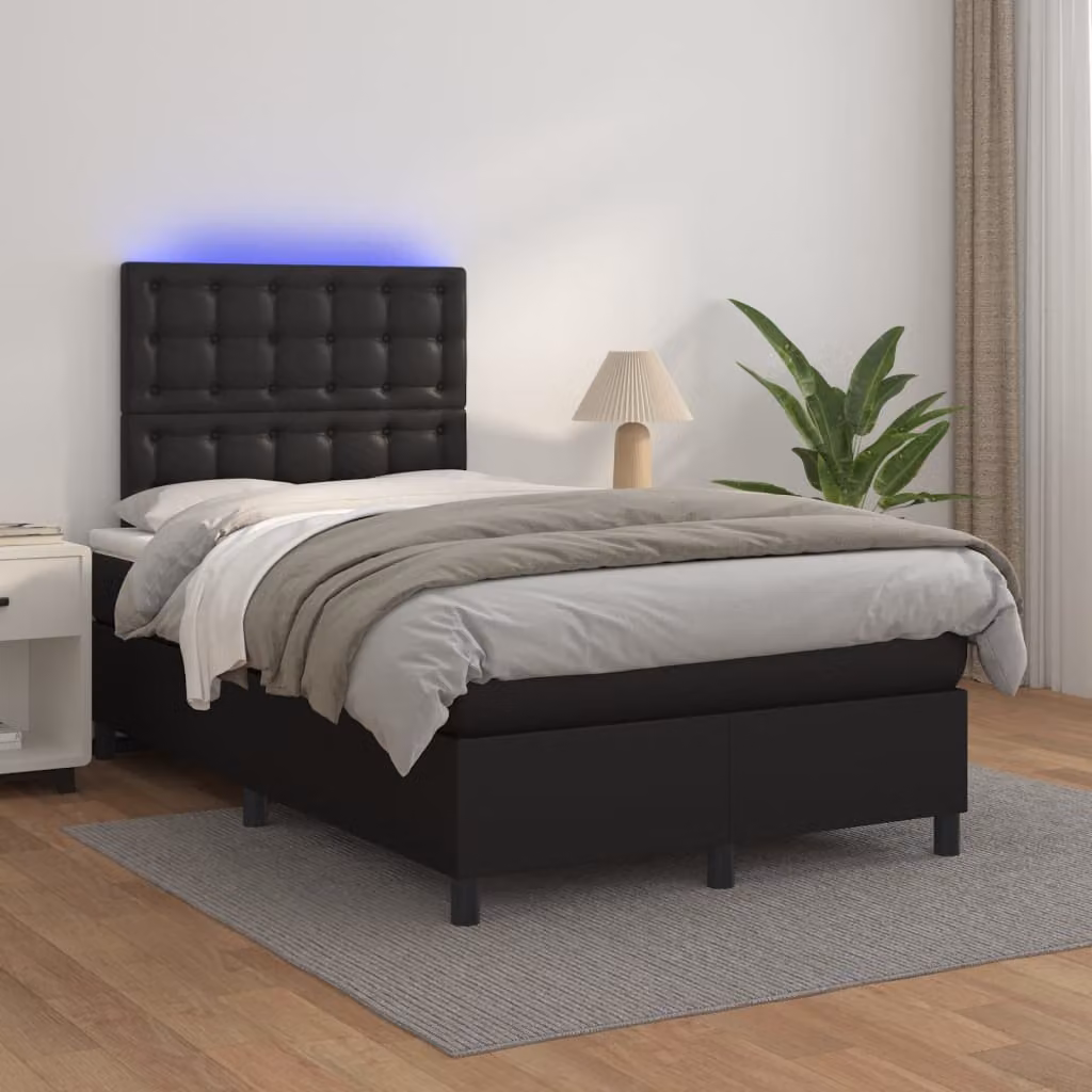 vidaXL Giroletto a Molle con Materasso e LED Nero in Similpelle L: 120 cm, P: 200 cm – 1