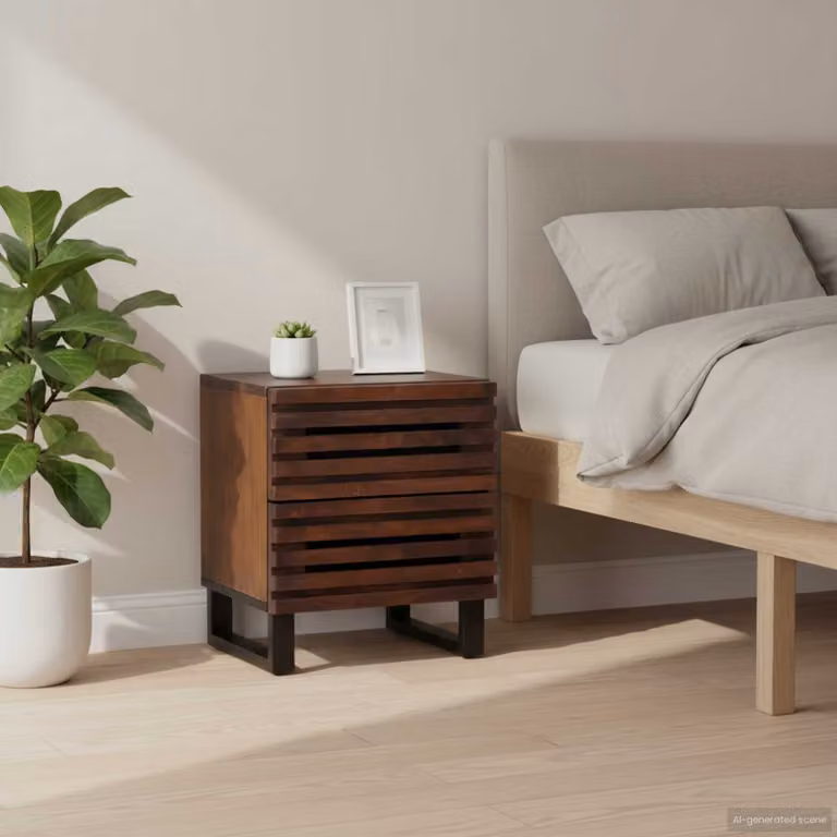 Set di 2 comodini vidaXL in legno di mango marrone stile industrial L 40 cm x P 34 cm x H 46 cm