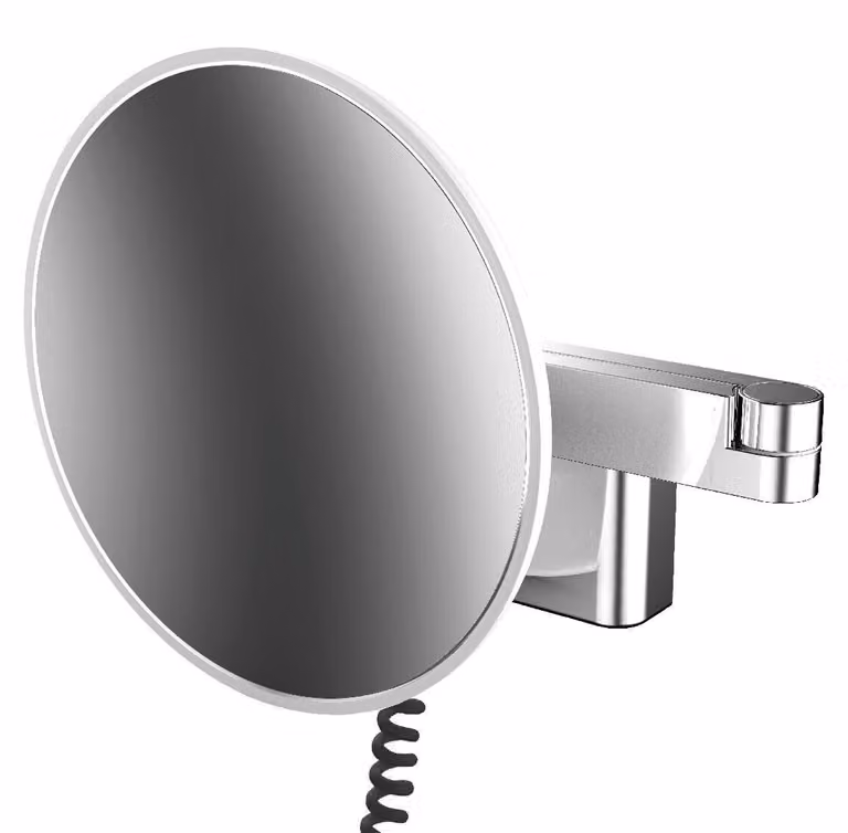 emco LED miroir de rasage et de maqu'illage, modèle mural, double bras articulé, grossissement 3x, rond, cordon spiralé et prise, 109506041, 109506041