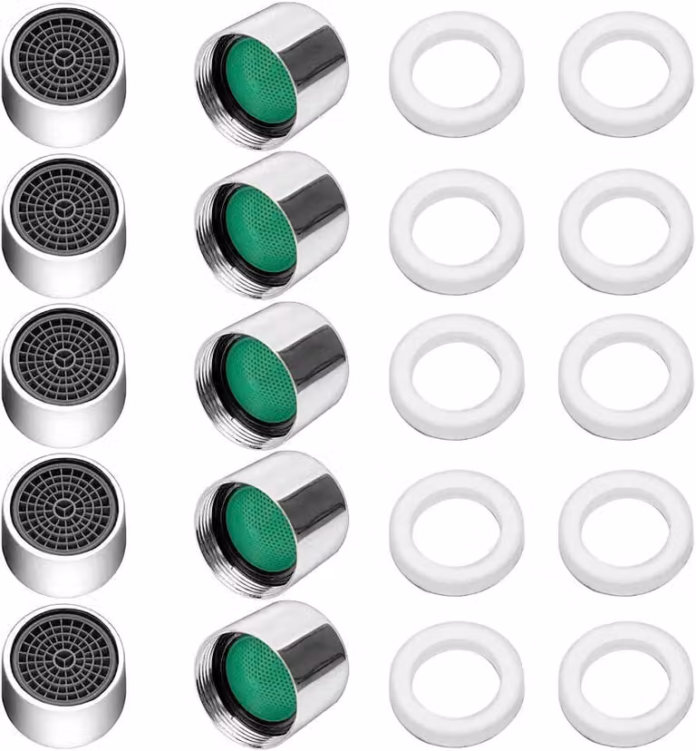 Aeratore per rubinetto, in ottone cromato, 22 mm, confezione da 10 pezzi, con guarnizioni, adatto per cucina e bagno