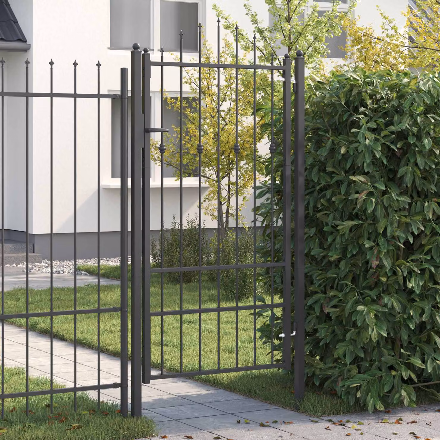 Cancello singolo per recinzione vidaXL ASTEN in metallo bloccabile, disponibile in nero o antracite, L: 100 cm, H: 175 cm