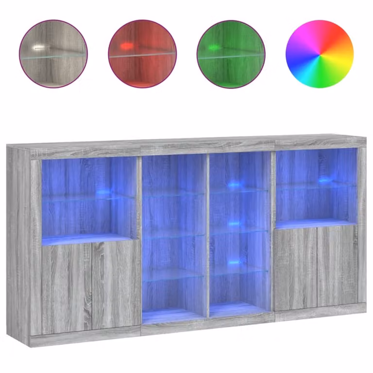 Credenza con Luci LED Grigio Sonoma 202x37x100 cm