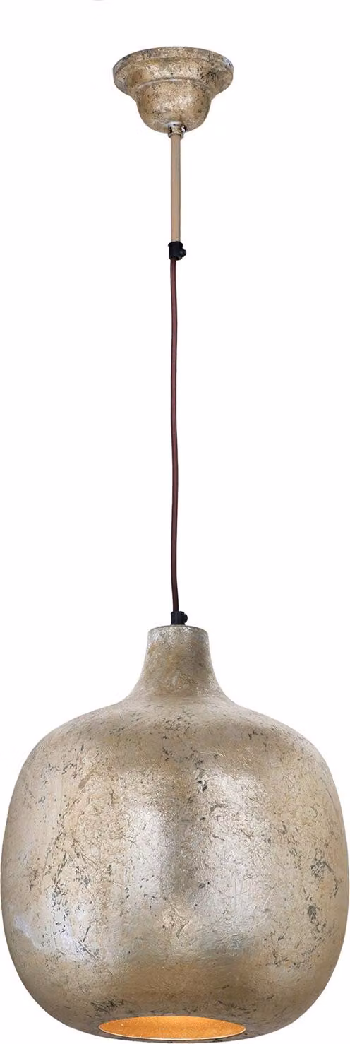 Lampada a sospensione Padiro, 34 x 34 x 38 cm, color bronzo chiaro, realizzata in ferro, con paralume arrotondato e finitura effetto patinato