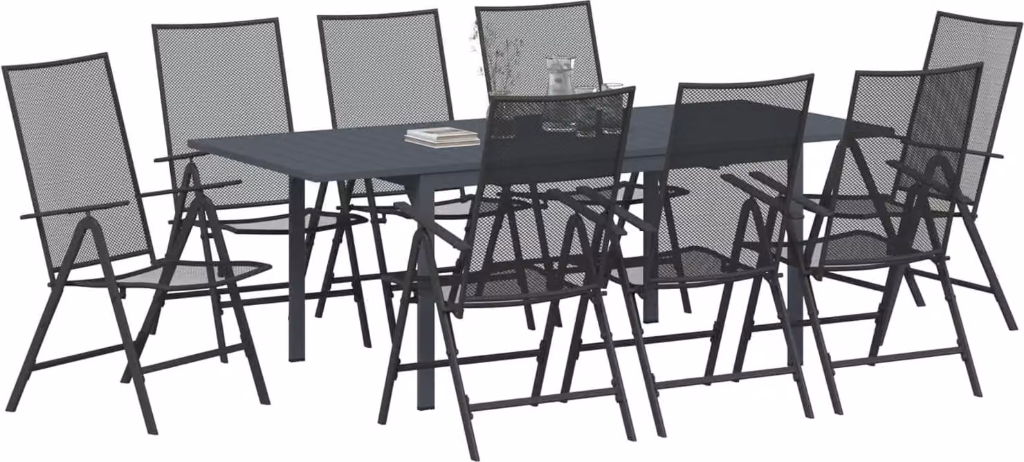 Set da Pranzo per Giardino 9 pcs Antracite Acciaio
