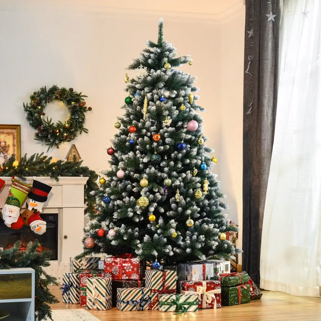 Albero di Natale Artificiale XYLO Verde con Rami Punte Bianche e Supporto Metallico, Altezza: 210 cm – 2