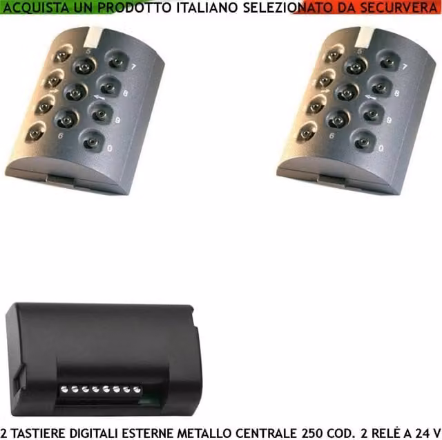 Kit 2 Tastiere Antivandalo Digitali Esterne BE.PLAY Grigie con Centralina BE-REC, 10 Tasti Numerici Retroilluminati, 250 Codici Utente e 2 Relè, Protezione IP54
