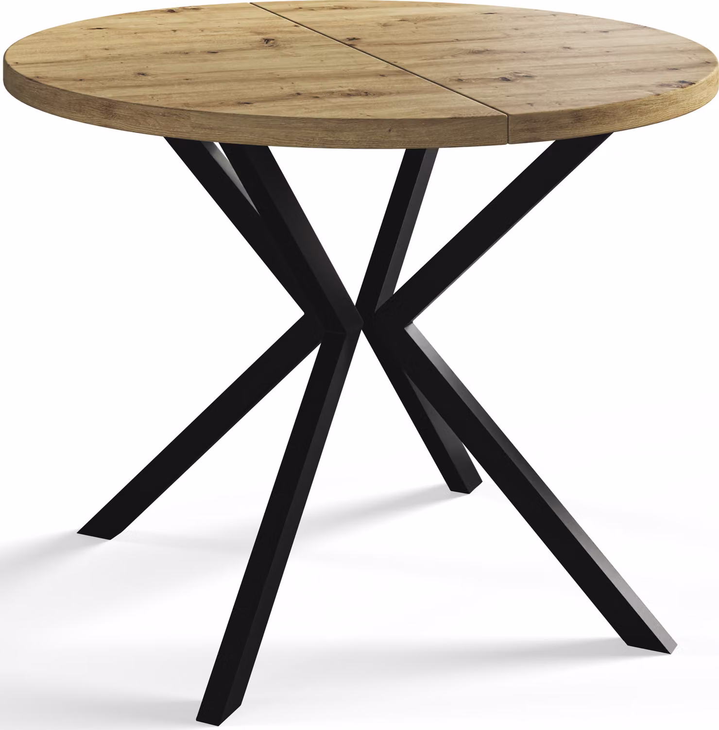 Tavolo rotondo per sala da pranzo LOFT LITE, diametro tavolo allungabile: 100 cm/180 cm, colore tavolo da soggiorno: marrone opaco, con gambe in metallo nero