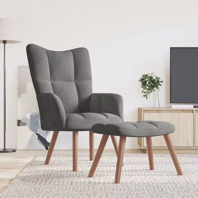 Poltrona Relax con Poggiapiedi in Velluto Grigio con Design Moderno e Struttura Integrata – 1