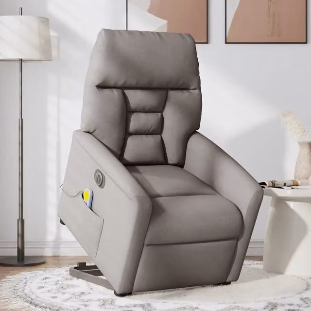 Poltrona Alzapersona Elettrica con Massaggio vidaXL in Tessuto Beige e Grigio per Anziani