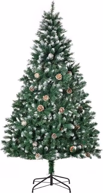 Albero di Natale artificiale 180 cm effetto innevato con 59 pigne e 1111 rami pino per interni facile da montare