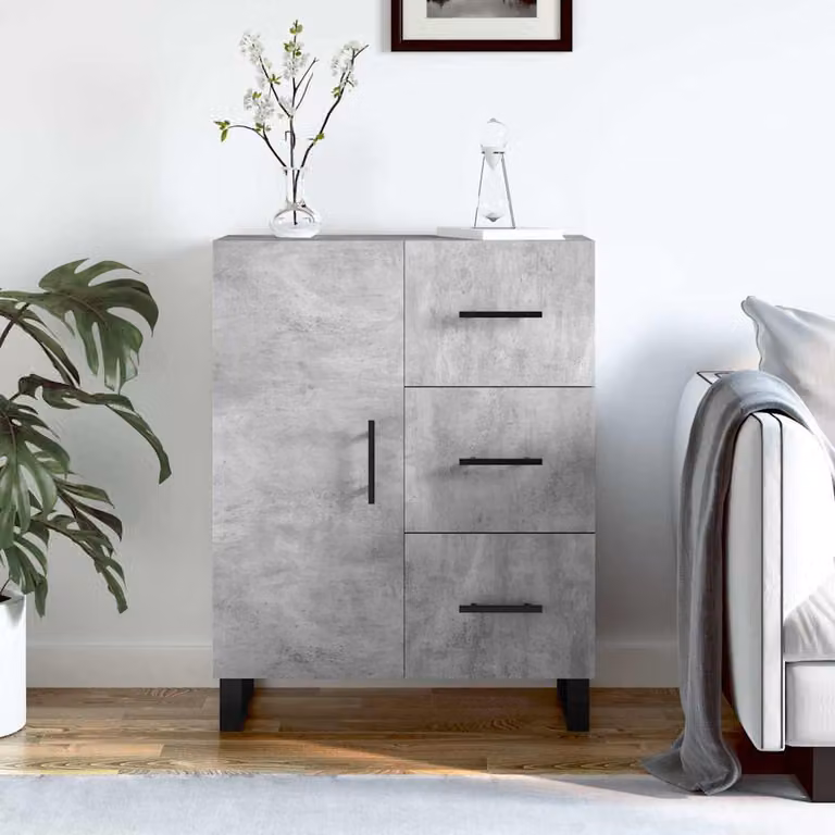 Credenza vidaXL in legno multistrato e metallo, Grigio, L 69,5 cm x P 34 cm x H 90 cm