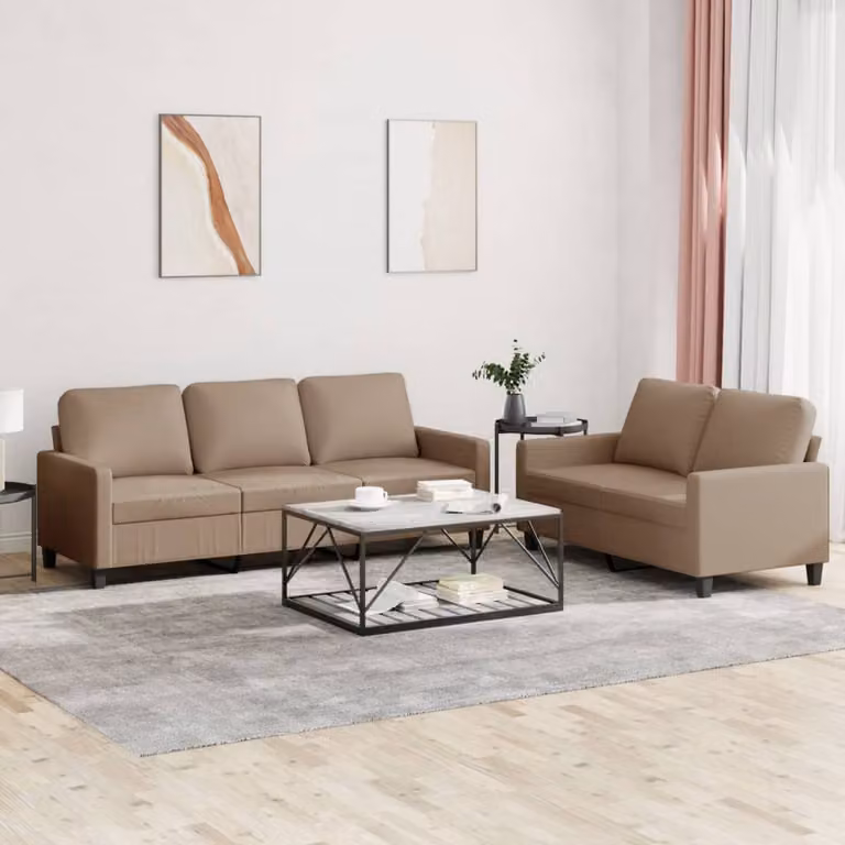 Set di divani vidaXL composto da un divano a 2 posti e un divano a 3 posti in similpelle beige e marrone con cuscini inclusi