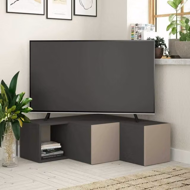 Mobile porta TV Fiorenza DMORA, Credenza da soggiorno moderna in MDF, Antracite e Beige, L: 90 cm, H: 92 cm, P: 32 cm