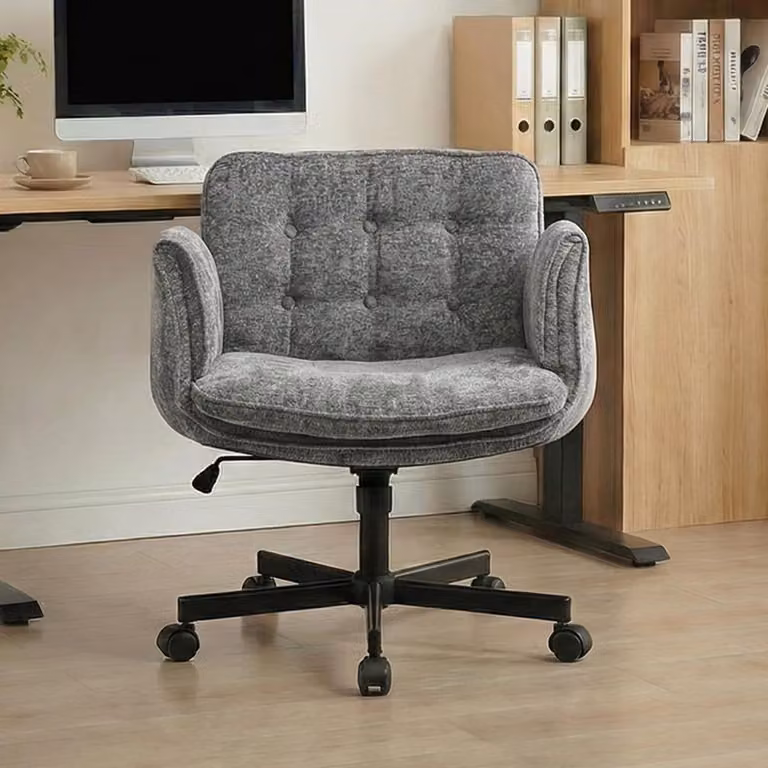 Sedia da ufficio, sedia girevole con rotelle, sedia girevole regolabile in altezza con braccioli pieghevoli, portata massima 150 kg, colore grigio scuro