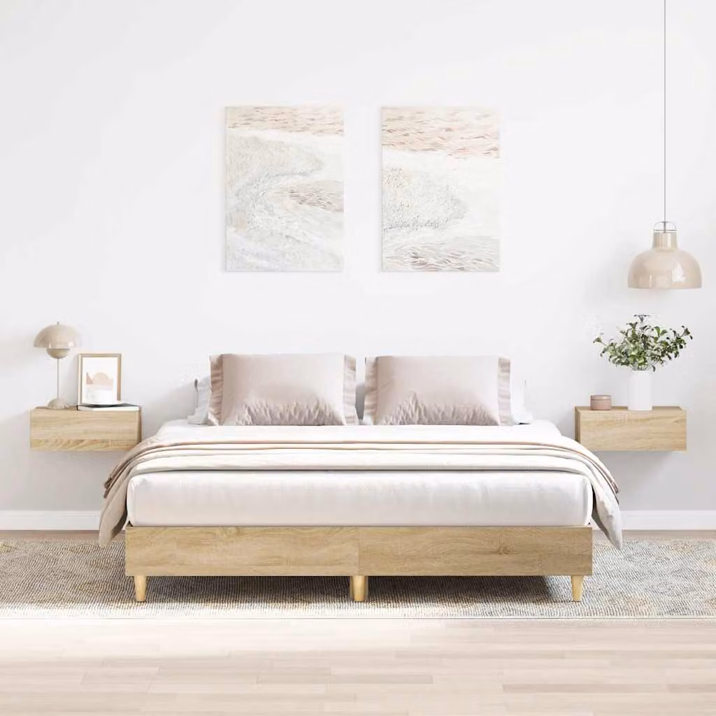vidaXL Giroletto senza Materasso in Rovere Sonoma e Truciolato, L/P/H: 140 x 200 x 25 cm