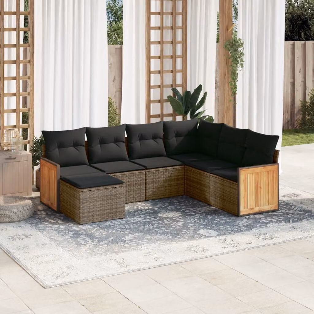 Set di divani da giardino vidaXL a forma di L composto da 7 pezzi in polyrattan grigio con cuscini inclusi – 1